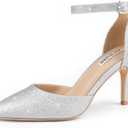 JOY IN LOVE Closed Toe Heels Pumps for Women 3IN Stiletto Pointed Toe Ankle Strap Heels, Size 9.5