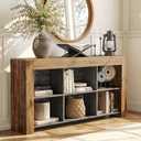 LITTLE TREE Console Table with Storage, 63-Inch Narrow Long Sofa Table, Entryway Table with 6 Cubes, Farmhouse Storage Shelves for Entryway, Living Room (11.8" D x 63" W x 31.5" H, Brown + Black)
