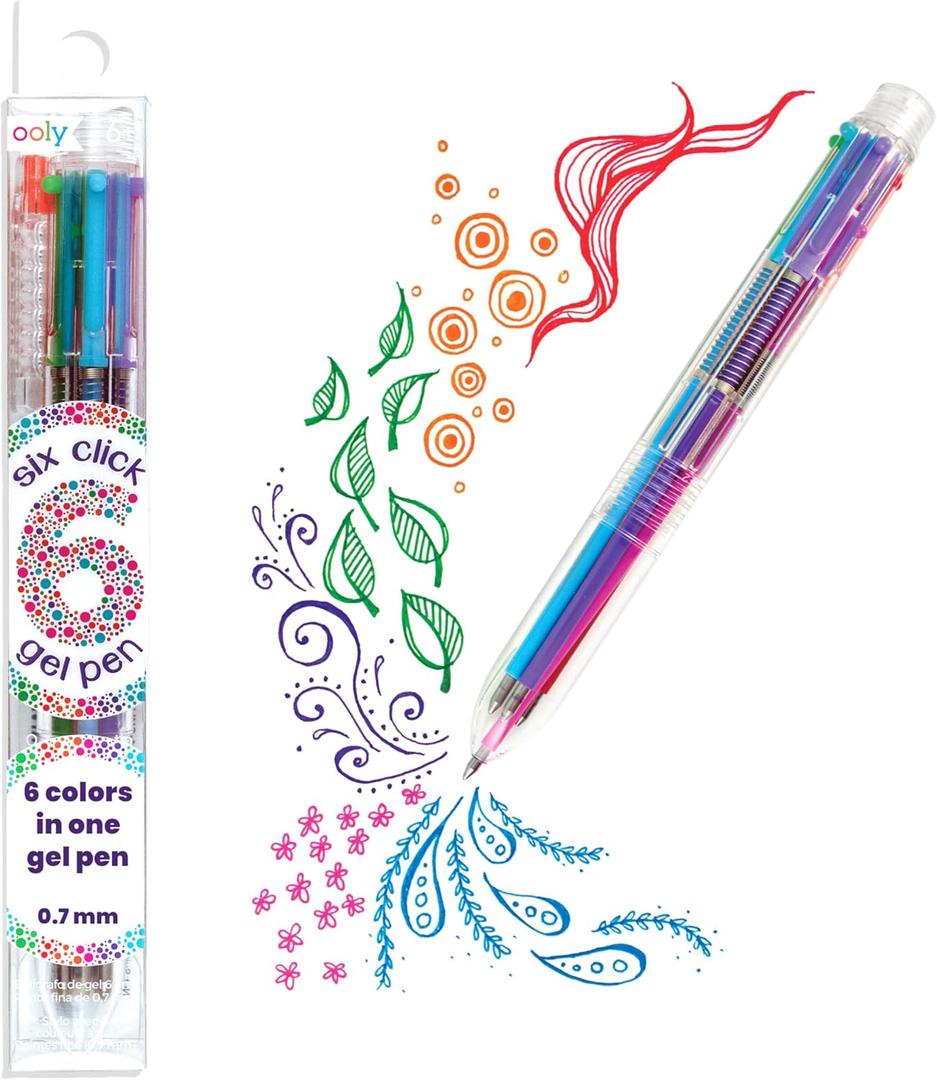 Ooly 6 Colors in 1 Gel Pen, Retractable Gel Pen with 6 Unique Colors, 0.7mm Nib for Fine Lines, Clickable and Smooth for Writing and Doodling, School Supplies
