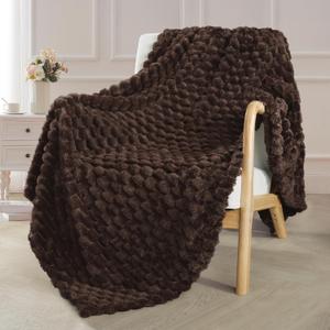 Exclusivo Mezcla Extra Large Soft Fleece Throw Blanket, 50x70 Inches Stylish Jacquard Throw Blanket for Couch, Fuzzy Cozy Lightweight for All Season, Coffee (Throw ( 50x70 IN ))