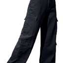 Women's High Waist Baggy Cargo Jeans Flap Pocket Y2K Streetwear Wide Leg Denim Pants (Small, Black12)