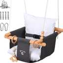 Talecogear Baby Swing  Outdoor & Indoor, Cozy Toddler Swing for Backyard, Hanging Swing Seat Chair, Cotton Canvas & Beech Wood Frame, Safety Harness, Mounting Hardware Included (Gray)
