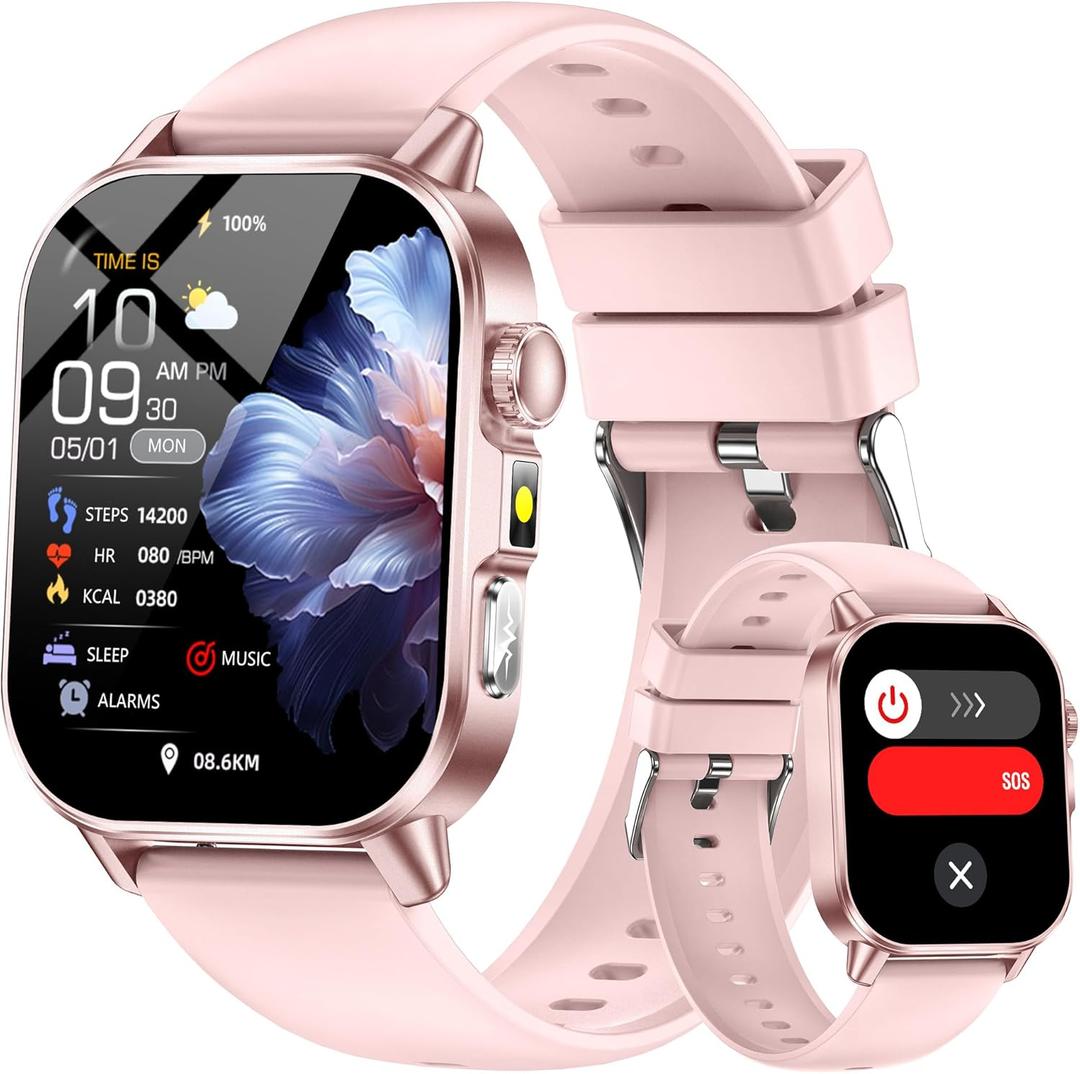 Yowow BIT Smart Watch for Men Women with 2.0" HD Display, Blood Pressure Oxygen Heart Rate Sleep Monitor, 136 Sports Modes, IP68 Waterproof Fitness Tracker with SOS, Flashlight (Pink)