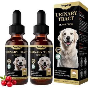 (2 Pack) POPPAW Dog UTI Treatment & Urinary Tract Support  Natural Herbal Drops with High Cranberry Extract, Vitamin B6 for Urine pH Balance, Bladder & Kidney Function, Chicken Flavor, 2 OZ