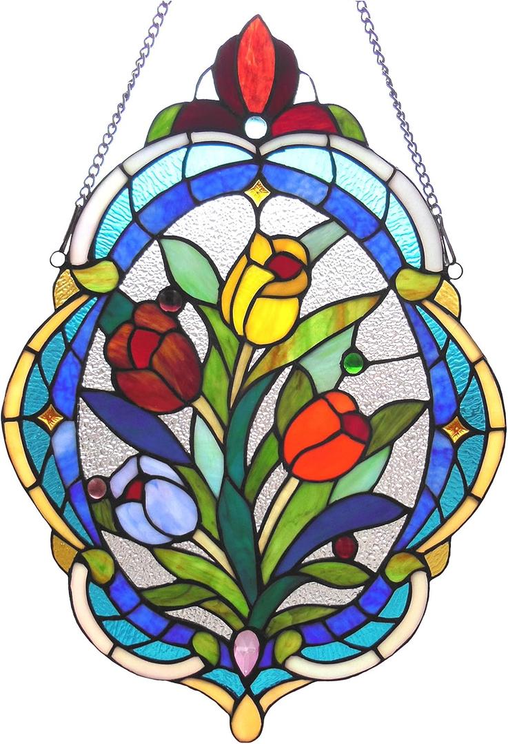 Chloe Lighting 15.5x22.5 Kelda Tiffany-Glass Tulip Window Panel