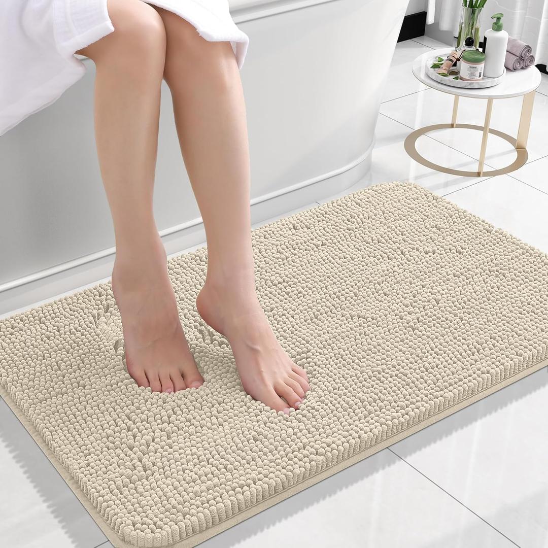 OLANLY Bathroom Rugs 24x16, Extra Soft Absorbent Chenille Bath Rugs, Rubber Backing Quick Dry, Machine Washable Bath Mats for Bathroom Floor, Tub and Shower, Home Decor Accessories, Sand