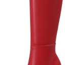 Knee High Boots for Women Square Toe Chunky Heel Leather Tall Fall Winter Fashion Dress Long Boots (8, Red)