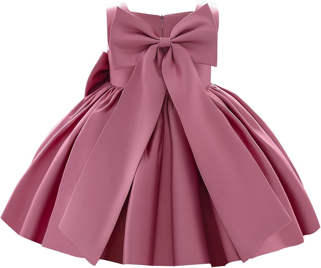 Girl Flower Design Dress Sleeveless Flower Design Princess Wedding Dress for Toddler and Baby Girl (12-18 Months, Dark Pink)