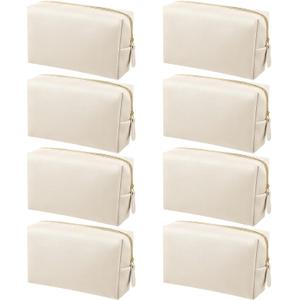 8 Pcs Makeup Bag Pu Leather Cosmetic Pouch Waterproof Small Toiletry Bag Portable Cosmetic Organizer Water Resistant Storage Purse for Lady Women Daily Storage Travel Organizer (Beige,Medium)