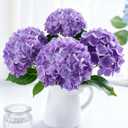6 Pcs Faux Hydrangeas Real Touch Hydrangea Artificial Flowers Latex Large Fake Flower Long Stems for Wedding Home Party Table Centerpieces Decor (Purple)
