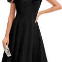 Bbonlinedress Vintage Cocktail Dress V Neck Women Formal Wedding Guest Retro Church Tea Length Mother of The Bride Dress (Black, M)