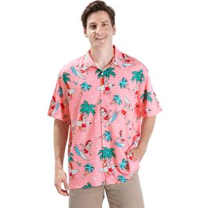 BRISIRA Mens Christmas Shirt Santa Claus Hawaiian Ugly Collared Short Sleeve Printed Button Party Casual Regular Fit S - 6XL