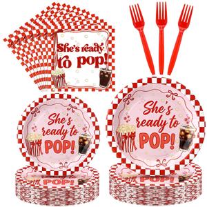 Yungyan 96 Pcs She's Ready to Pop Baby Shower Decor Soda Theme Tableware