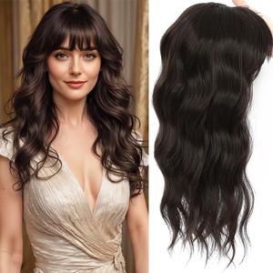 Hair Toppers for Women, 18 Inch Toppers Hair Pieces for Women with Thinning Hair Wispy Clip in Bangs 360 3D Big Coverage Base Curly Wavy (Dark Brown, 18Inch Wispy bangs)