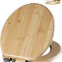 Angol Shiold ROUND Bamboo Wood Toilet Seat Soft Close Zinc Alloy Strong Hinges, Light, Easy to Install & Clean, Up to 400 lbs (Round 16.5", Natural Bamboo)