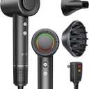 Hair Dryer, Negative Ionic Blow Dryer with 160000 RPM Professional High-Speed Blow Dryer, Brushless Motor for Fast Drying, Low Noise Thermo-Control Hairdryer with Magnetic Nozzle (Black)