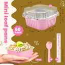 NPLUX 60 Pack Mini Cake Pans with Lids, Mini Aluminum Pans, Disposable Loaf Pans Cupcake Liners with Lids for Pudding, Souffle, Party, Wedding (Pink, 10 oz)