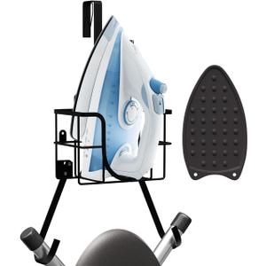 Hearth & Harbor Ironing Board Holder Wall Mount & Over The Door Hanger, Laundry Room Storage & Organization Space Saving, Iron & Ironing Board Hanger T&V Shaped, Black