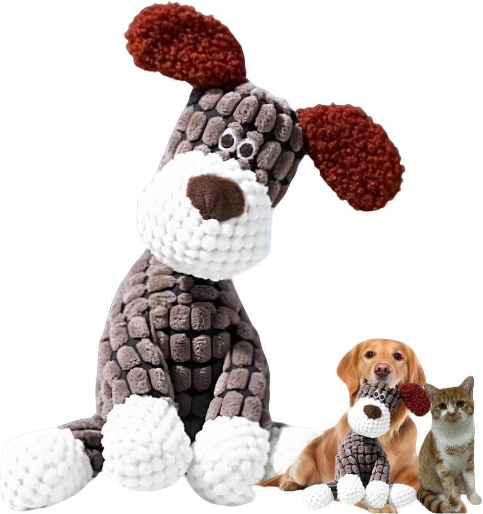 2026 New Indestructible Plush Dog Toy for Aggressive Chewers - Interactive Squeaky Chew Toy, Durable Teething Toy for Small, Medium & Large Dogs (Brown)