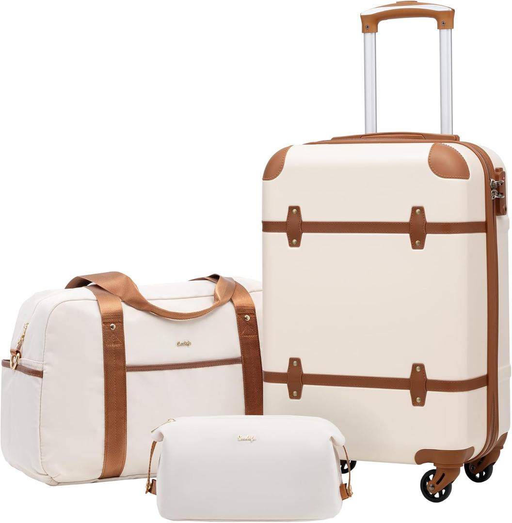 Coolife Luggage Set 3 Piece Suitcase Set Carry On Luggage PC Hardside Luggage TSA Lock Spinner Wheels Telescopic Handle (White)