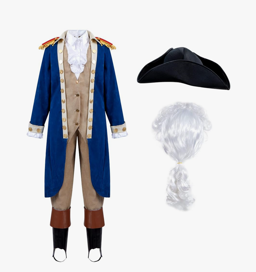 Spooktacular Creations George Washington Costume for Kids, Colonial Boys Costume with Wig and Hat for Halloween DressUp Party Large