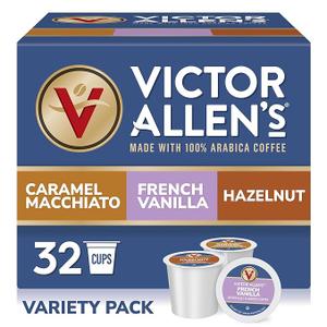 Victor Allen's Coffee Variety Pack (French Vanilla Flavored, Caramel Macchiato, Hazelnut), 32 Count, Single Serve Coffee Pods for Keurig K-Cup Brewers 