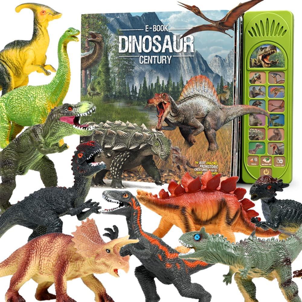 Dinosaur Toys for Kids 3-5 - 12Pcs Dinosaur Figures with Interactive Dinosaur Sound Book,Included Realistic Roars,Story,QA,Volume Adjust E-Book Animal Toy for 3 4 5 6 Kids