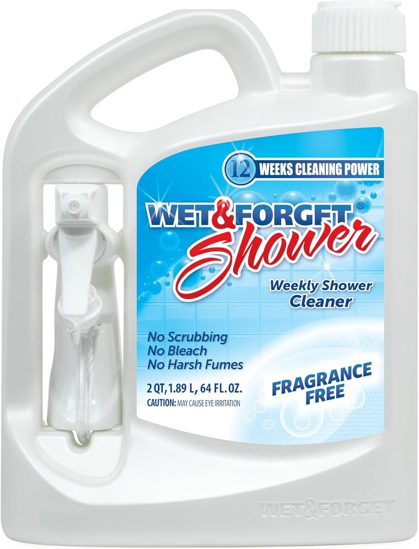 Wet & Forget Shower Cleaner Spray, Fragrance-Free Weekly Bathroom Cleaner, No Scrubbing Needed, Bleach-Free, Multi-Surface Bathroom Spray, Cleaning Supplies Essential. 64 fl oz