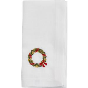 Saro Lifestyle Embroidered Wreath Napkin (Set of 4), White, 20"x20"