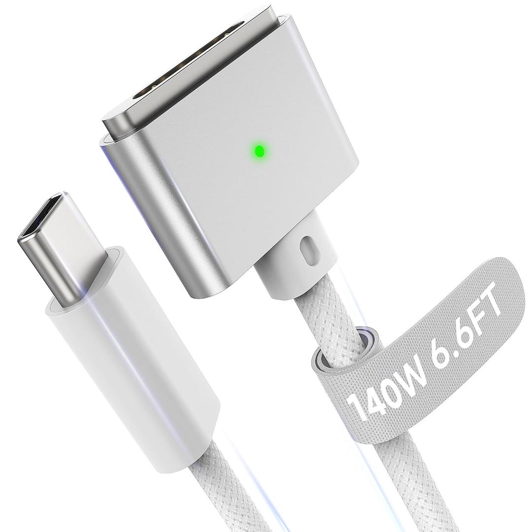 Magnetic 3 Cable USB-C 6.6FT Compatible with M5/M4/M3/M2 MacBook Air Pro Charger, 140W Safe 3 Cable for MacBook Air (13"/15" 2026/2025/2024/2023/2022), Pro (16"/14" 2026/2025/2024/2023/2021), White