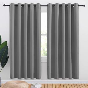 NICETOWN Bedroom Curtains Blackout Drapery Panels, Three Pass Microfiber Thermal Insulated Solid Ring Top Blackout Window Curtains/Drapes (Two Panels, 70 x 72 inches, Silver Grey)