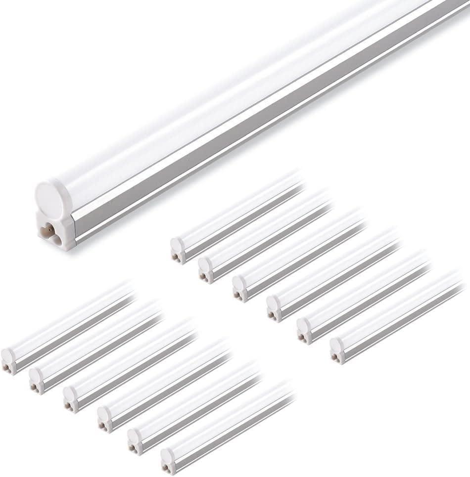 Barrina 12 Pack T5 LED Shop Light 4FT, 5000K Daylight White, 2200lm, 20W, Utility Linkable Lights, Ceiling and Under Cabinet Light, ETL Listed, Built-in ON/Off Switch for Workshop Garage Warehouse
