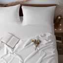 LBR02M 100% Linen Sheet Set King Size, Bed Sheets 4 Piece Sets, Solid Color Natural Flax Bed Sheets Soft Breathable Bedding, 16" Deep Pocket, All Season (King, White)
