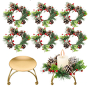 12 Pieces Christmas Wreath Candle Holder Include 6 Pcs Votive Candle Berry Ring with Pinecones and 6 Pcs Metal Candle Holders for Christmas Party Decoration