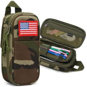 Pencil Case Big Capacity High Large Storage Tactical Small Tool Pouch Bag Marker Pen Case Stationery Bag Travel Holder School College Office Organizer for Kids Men Women Adult Teens (Camo Green)
