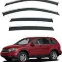 4pcs Sun Rain Guard Vent Compatible with 2007-2011 CRV CR-V Smoke Tint with Chrome Trim Outside Mount Tape On/Clip On Style PVC Window Visor
