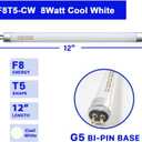 Konideke 8 Pack F8T5/CW Fluorescent Bulbs, T5 12 inch 8 Watts Under Cabinet Light Bulb Cool White, G5 Mini Bi 420 Lumen