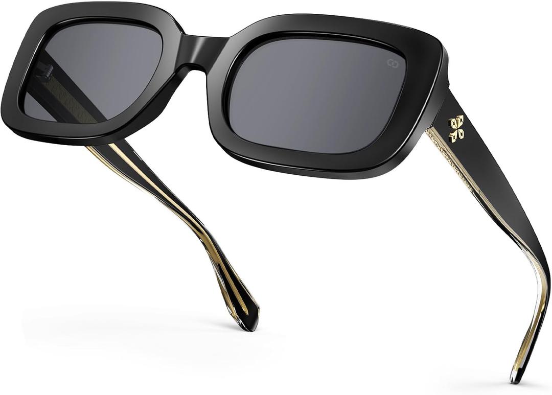 VISOONE Chunky Rectangle Sunglasses Women Men 90s Vintage Retro Accessories UV400 Protection Narrow Square Shades Harmony (Black)