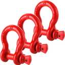Bekith 3 Pack D Ring Shackles - 3/4" Rugged Unbreakable Heavy Duty Tow Shackle for Strap, Winch, Vehicle Recovery - 28.5 Ton (57,000 Lbs) Maximum Break Strength, Red