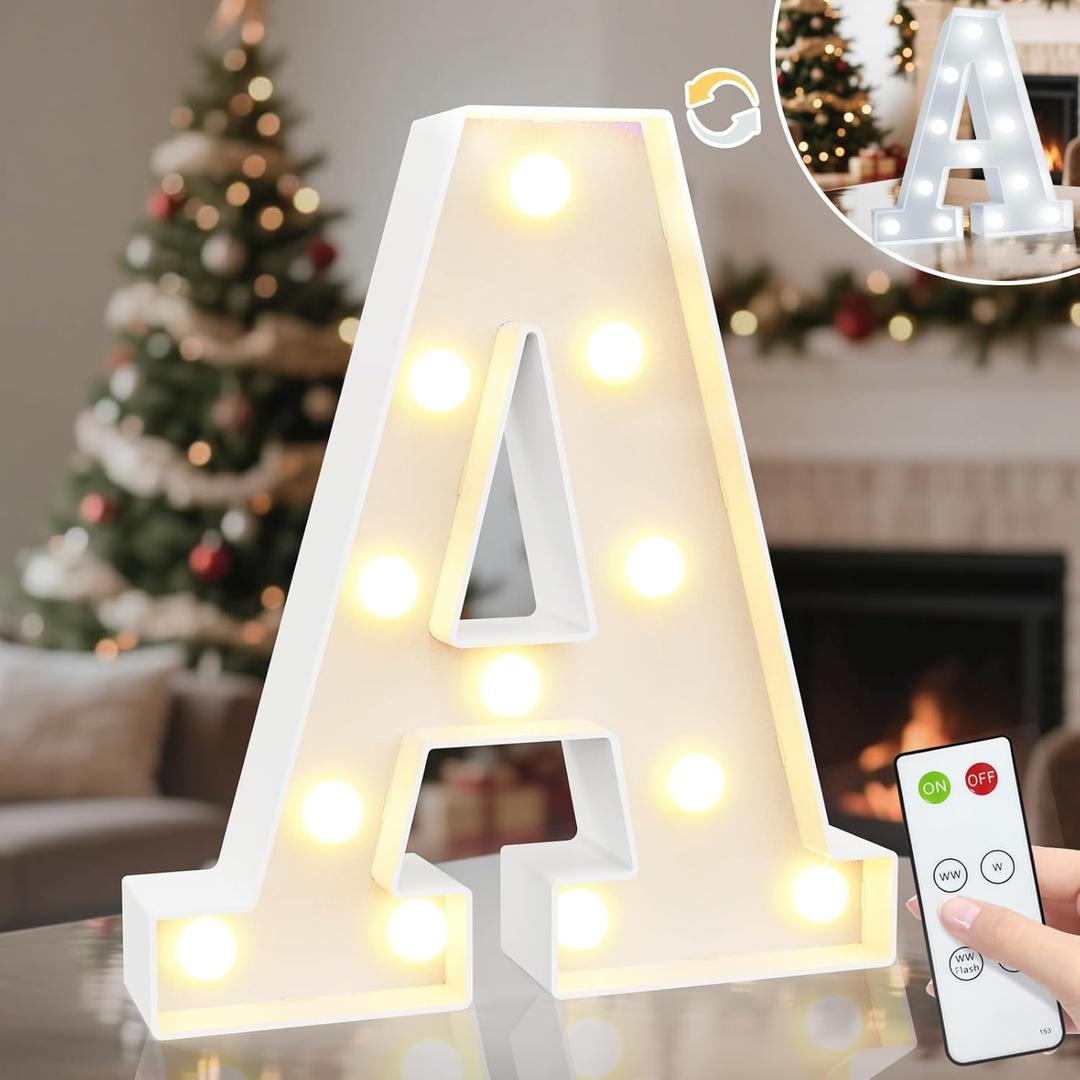 Elnsivo Light Up Letters, Cool White and Warm White Marquee Letters with Remote, Alphabet Letter Sign Battery Powered for Birthday Graduation Wedding Party Christmas Lamp Home Wall Decor, Letter A