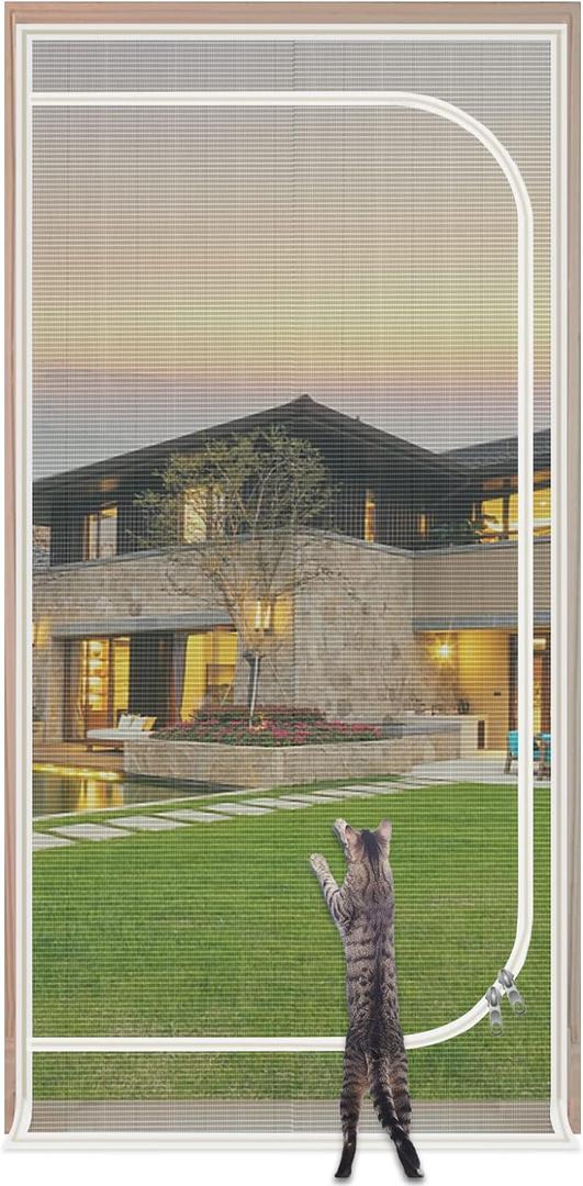 Upgraded Pet Screen Door,Fits Door Opening Size 30''x 80'',Thickened Cat Resistant Mesh Screen Door for Living Room,Kitchen,Bedroom,Cat Proof Screen with Zipper Closure