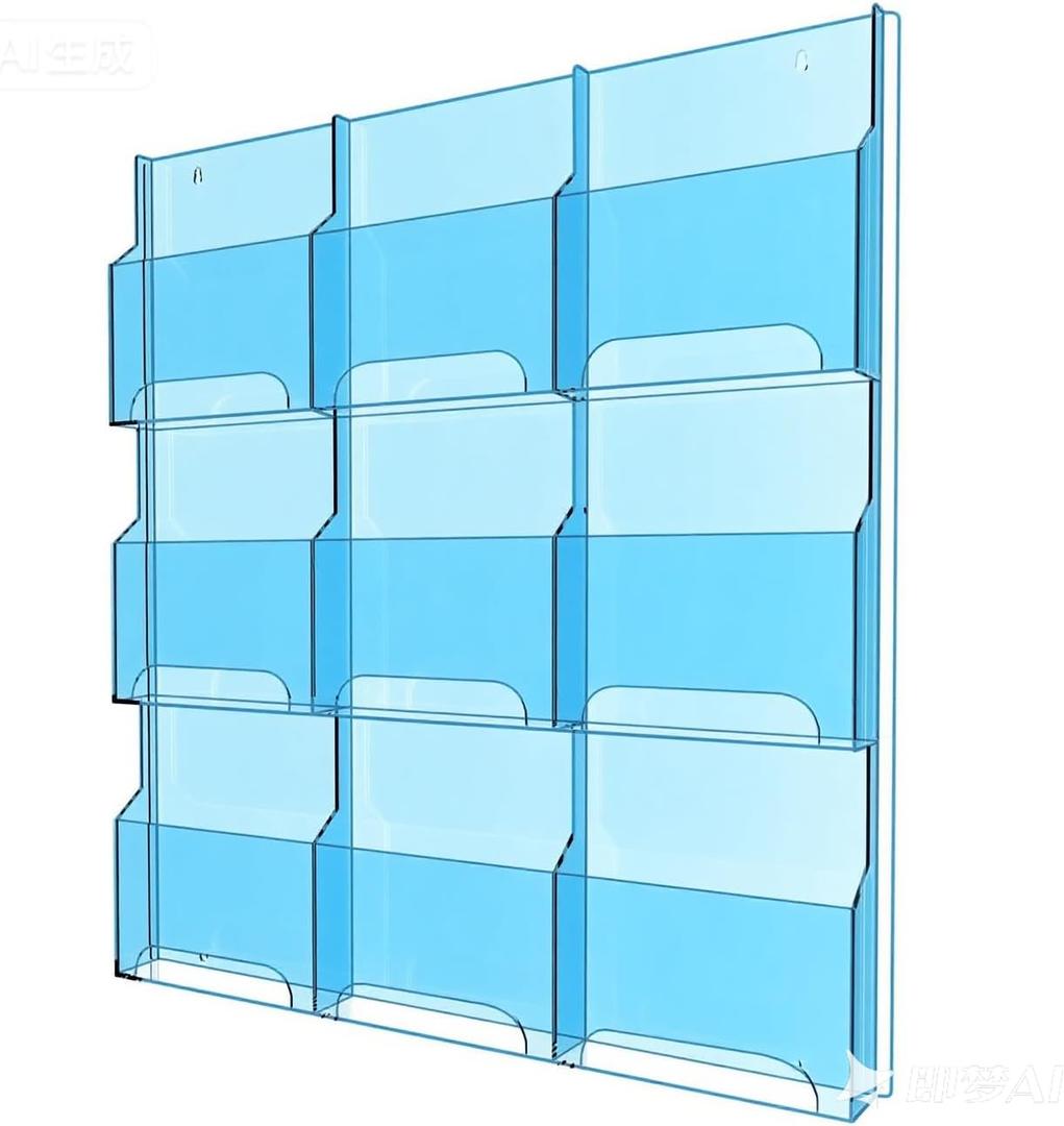 33" Blue Acrylic Wall Display for Magazines and Pamphlets, Space Saving Literature Storage Rack for Offices