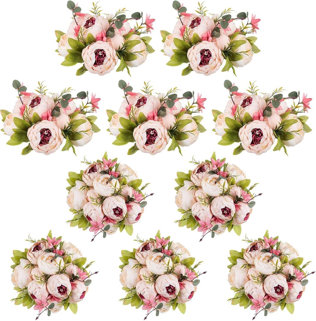 NUPTIO Flower Ball Arrangement Bouquet: 10 Pcs 9.4 inch Diam Light Pink Faux Peony Flowers Balls for Wedding Centerpiece Decorations Fake Peonies Artificial Flower Centerpieces for Tables