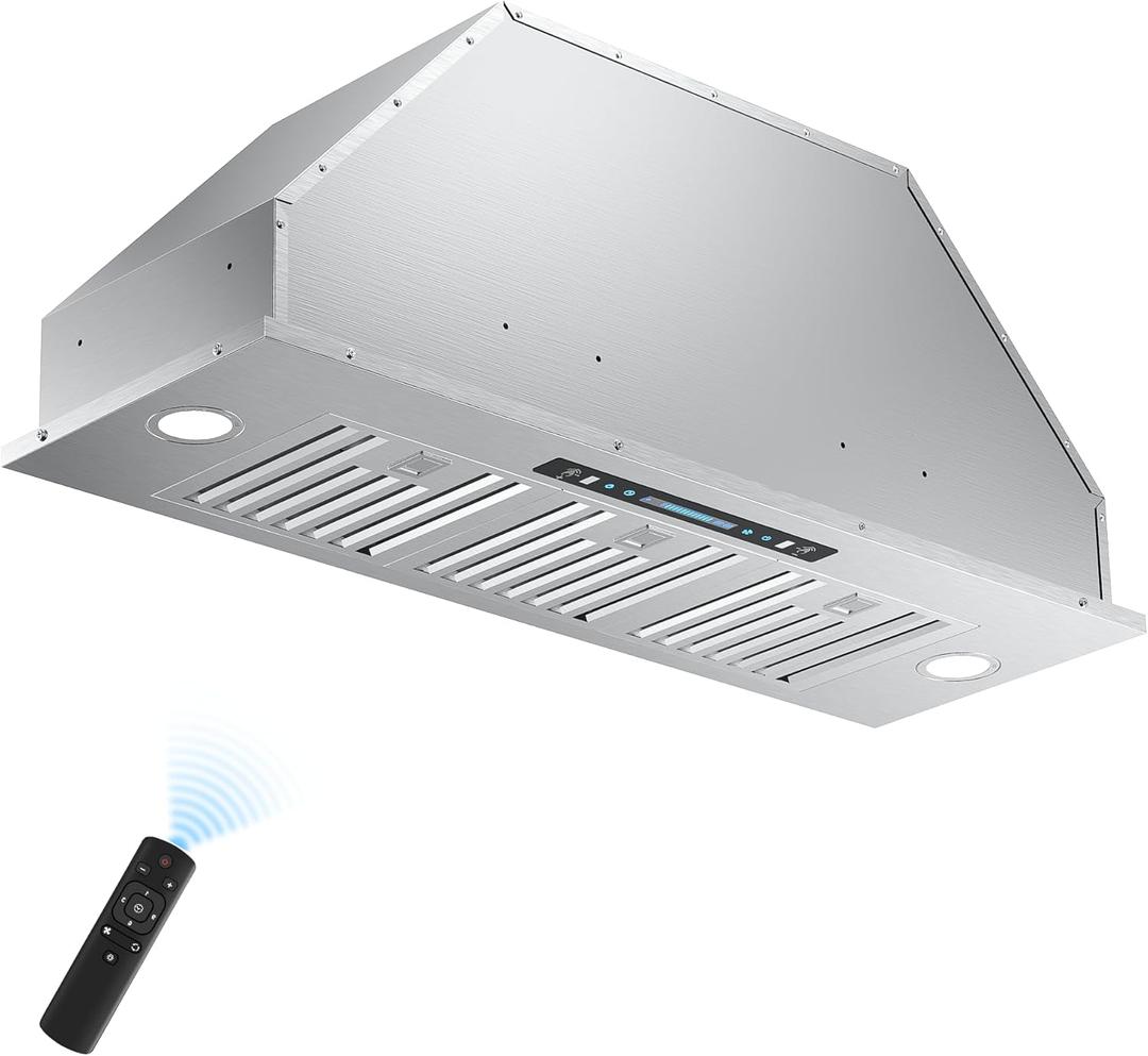 IKTCH 36 inch Built-in/Insert Range Hood 900 CFM, Ducted/Ductless Convertible Duct, Stainless Steel Kitchen Vent Hood with 4 Speed Gesture Sensing&Touch Control Panel(IKB01-36)