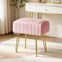 FUXA Vanity Stool Chair with Storage, Faux Fur and Metal Legs, Pink, 11.8"D x 15.8"W x 18.5"H
