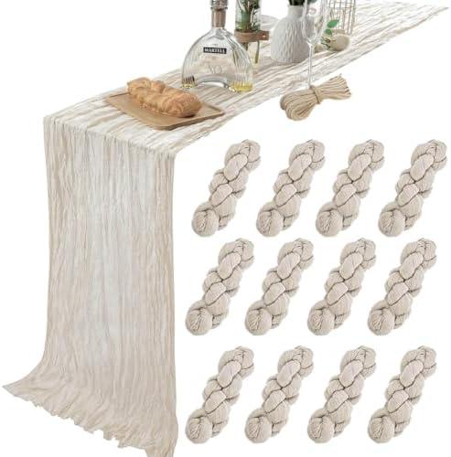 YARGEZON 10 Pack 10 Ft Cream Beige Cheesecloth Table Runner Gauze Long Table Runners Cheese Cloth for Ivory Wedding Party Table Decor (35 x 120 Inch)