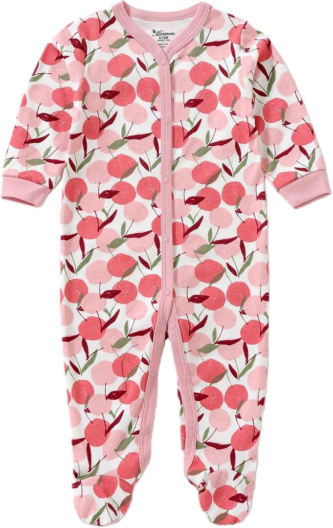 Baby Girl Footies Romper - 100% Cotton, Soft Casual Outfit with Cute Designs for Newborn to 24 Months Infant Girls (Pink)