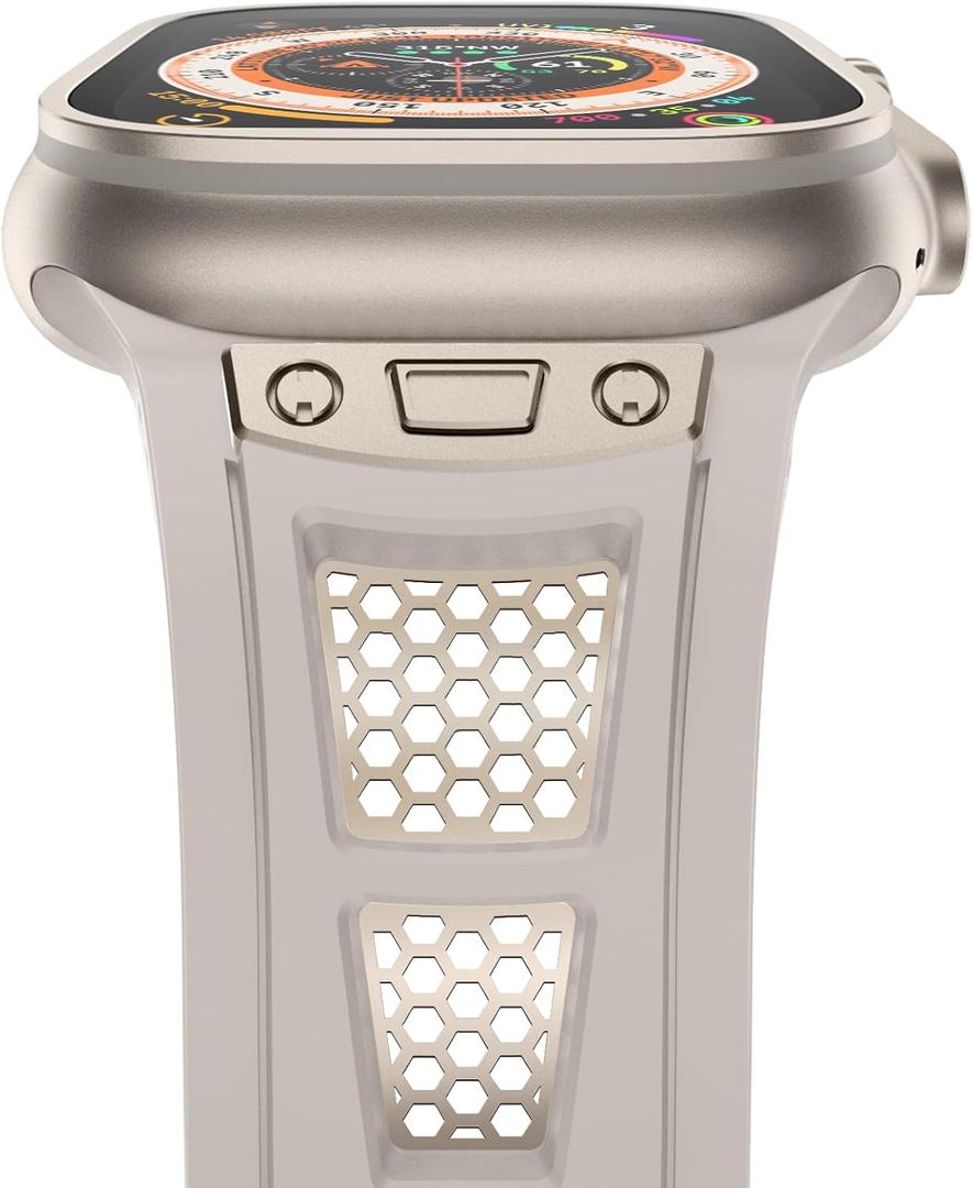 NewWays for Apple Watch Ultra 2 Band 49mm Series 10 46mm 45mm 44mm for Men, Hexagonal Titanium Mesh Wide Sport Liquid Silicone Rubber Band for Apple Watch Band iWatch Ultra Luxury Design