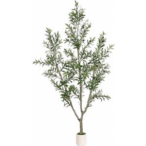 Olive Trees Artificial Indoor, 7ft Tall Olive Tree with White Planter, Faux olive tree with Natural Wood Trunk & Realistic Leaves & Lifelike Fruits, Artificial Plants for Home Decor Office Living Room