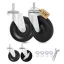 4 Inch Caster Wheels 3/8 Threaded Stem Caster Wheels, Heavy Duty Rubber Industrial Swivel Wheels for Workbenches, Carts, Shelving (4 Pack, 2 with Brake)
